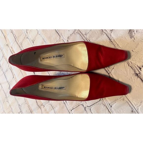 Manolo Blahnik Size 36 Pointed Toe Suede Pump Heels Red Classic Dressy Glam - Picture 8 of 16